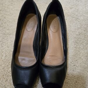 Clarks Black Peep Toe Heels